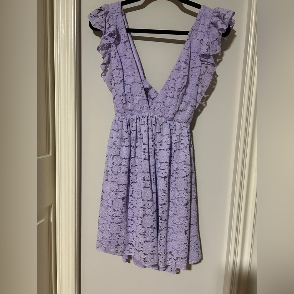 Lavender Lace Dress with Ruffle Sleeves